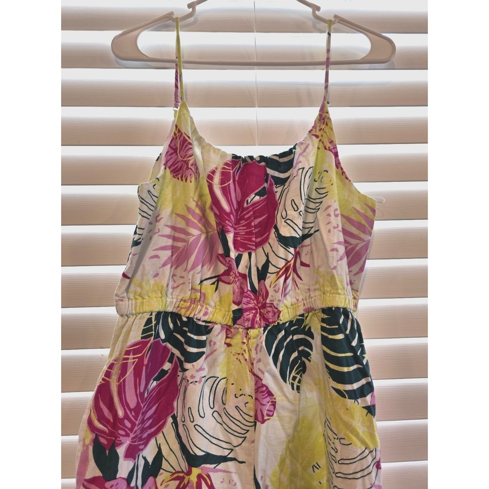 Nicole Miller Romper Jumpsuit Multicolor Tropical Palm Floral Linen Blend Medium - Picture 4 of 11